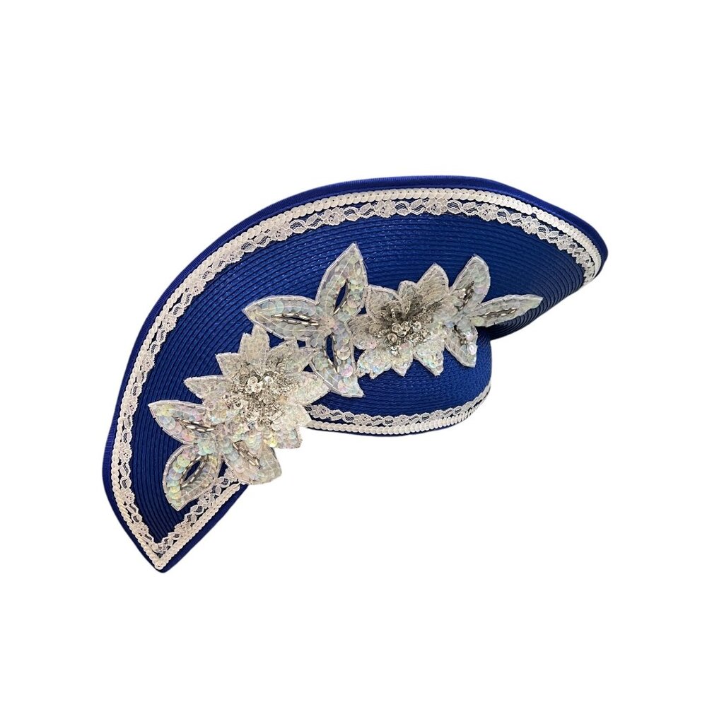 Deborah New York Blue Floral Lace Trim Womens Hat
